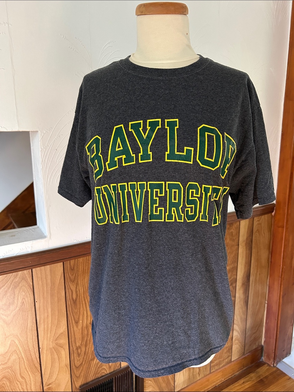 Champion Charcoal Baylor University Tee with Green and Yellow Lettering
